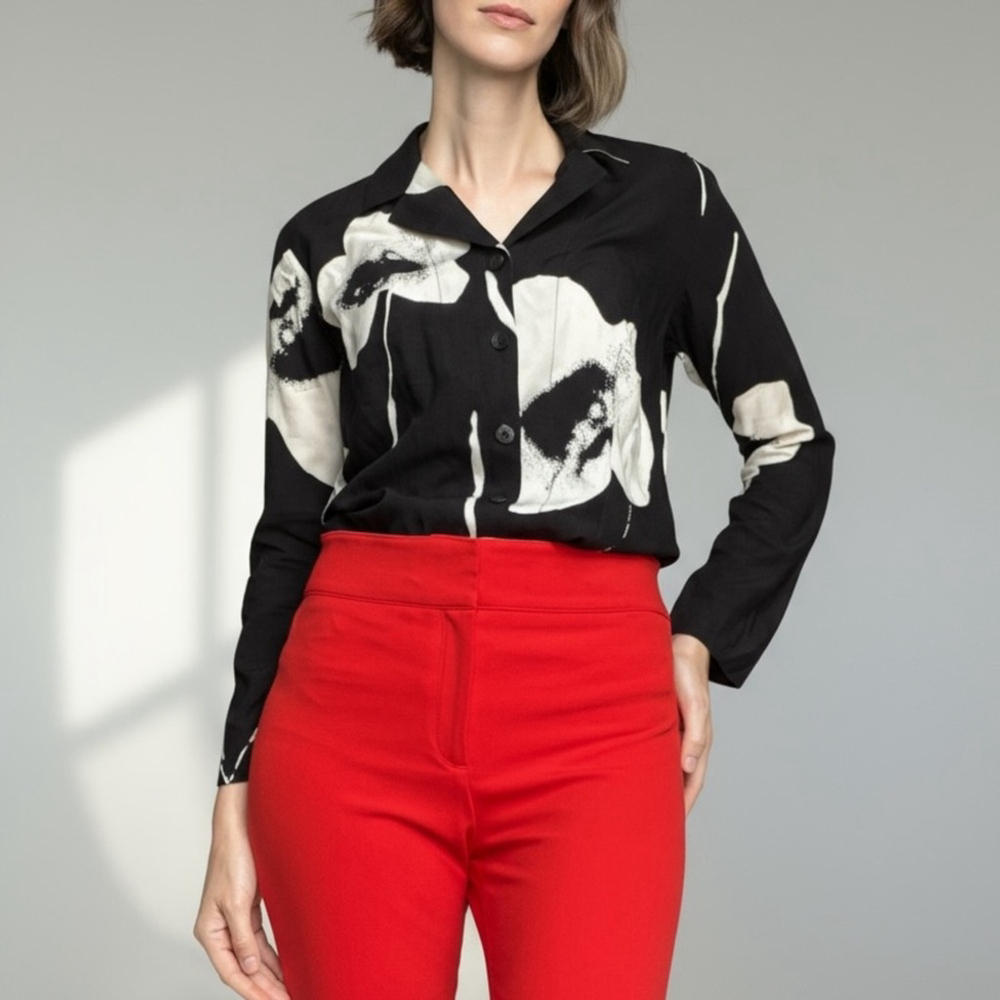 Bitte Kai Rand Buttoned Shirt Blouse Oki Black White Floral Minimalist Art S